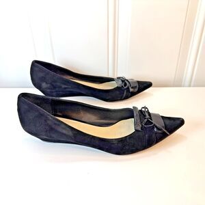 Butter Wedge Loafers Women's US Size 8.5 Black Pointed Toe Bow Wedge Loafers